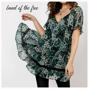 NWT B.O.G. Band of the Free Maisie‎ Floral Mini Dress Sz. XS [2] Black Emerald